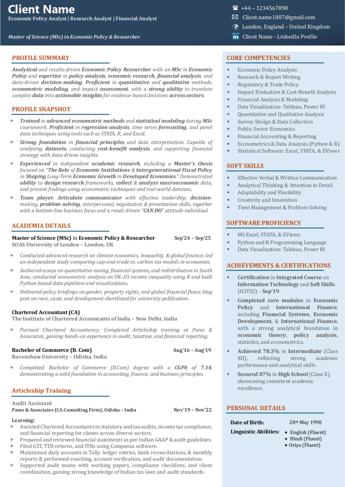 Professional Resume Design Sample with ATS-Compatible Format
